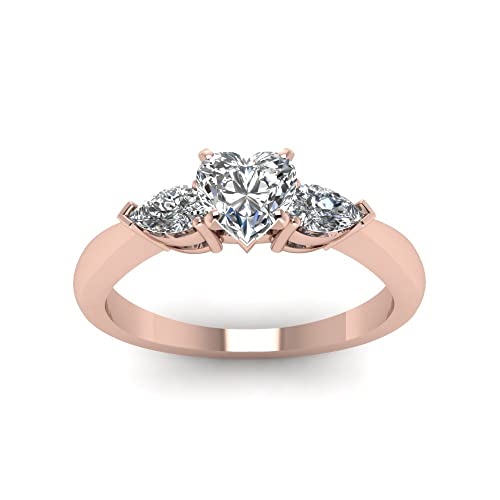 Image of Choose Your Gemstone 0.75 Carat Diamond CZ 3 Stone Ring Rose Gold Plated Heart Shape Vintage Engagement Rings Matching Jewelry Wedding Jewelry Easy to Wear Gifts US Size 4 to 12