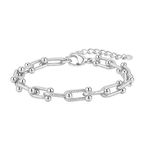 SKENUDY Bracelet à grosse chaîne plaqué or 18 carats pour homme et femme - Largeur : 8 mm - Longueur : 17 + 5 cm - Surface lisse - Maillons ovales -...