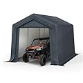 Hera' S Palace 8x12ft Heavy Duty Carport Outdoor Patio Anti-Snow Portable Canopy Storage Shelter Shed with 2 Roll up Zipper Doors Garage Kit Tent for Motorcycle, Snowmobile, Garden Tools, Dark Gray