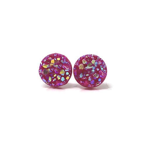 Pretty Smart Faux Druzy Earrings on Hypoallergenic Plastic Posts 10mm (Dark Pink)