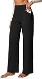 IUGA Yoga Pants Women Wide Leg Pants with Pockets High Waist Stretch Tummy Control Dress Casual Sweatpants Black