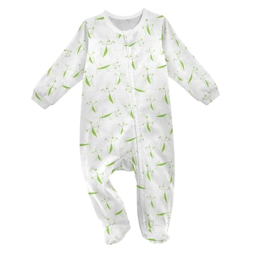 Dussdil Green Praying Mantis Baby One-Piece Footies Newborn Rompers Pajamas Cotton Footed Pjs for Sleep Play Boys Girls 3 Month