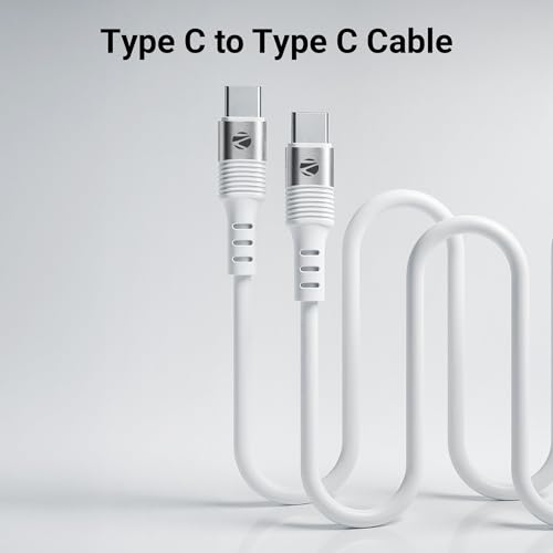 Image of Zebronics Wattz 60CC2 Type-C to Type-C Soft Silicone Cable, PD 60W, 1 Meter, Durable, Charge & Sync, Rapid Charging, For Laptops, Tablets, Mobiles (White)