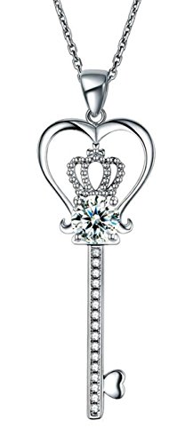 Exquisite Selebrity Love Heart Crown Key Solid 925 Sterling Silver Pendant Necklace 1.25 Carat 8085