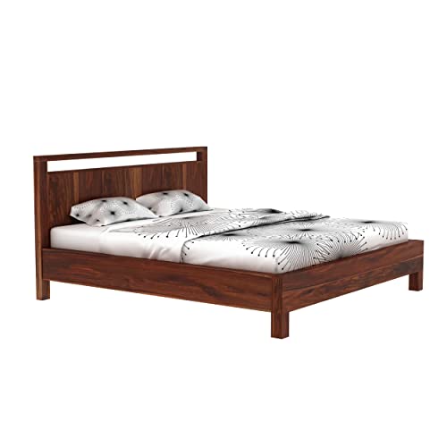 Image of Solid Wood King Size Bed for Bedroom | Wooden Furniture Crafted from Premium Sheesham Wood | Elegant Bedroom Double Bed Without Storage | Brown Finish (83.75X78.75X41.3 Inches)