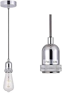 SHINY STAR Pendant Fitting Chrome Ceiling Light Fitting, Vintage Metal Ceiling Rose with Braided Flex Cable and Metal E27 Lamp Holder KIT Accessary HT201CH