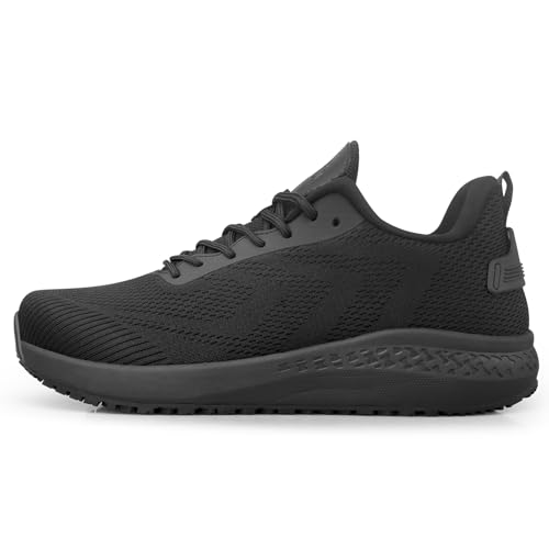 Slip Resistant Work Shoes for Men, Black Zapatos de Trabajo para Hombres, Non Slip Comfortable Lightweight Food Service Chef Sneakers in Kitchen Restaurant Size 7 — view 4