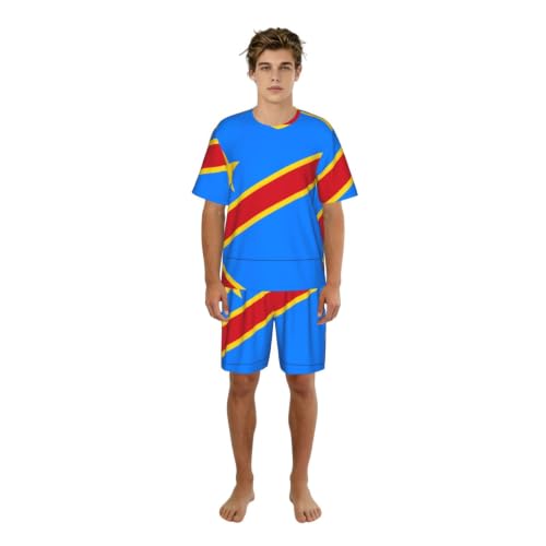 Pyjama drapeau du Congo ensemble de nuit doux et respirant pour adulte