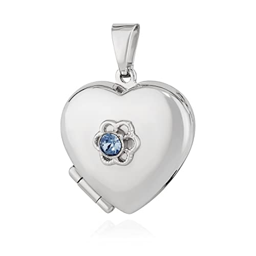 Pendentif coeur médaillon 925 argent motif fleurs zirconium bleu clair 13489