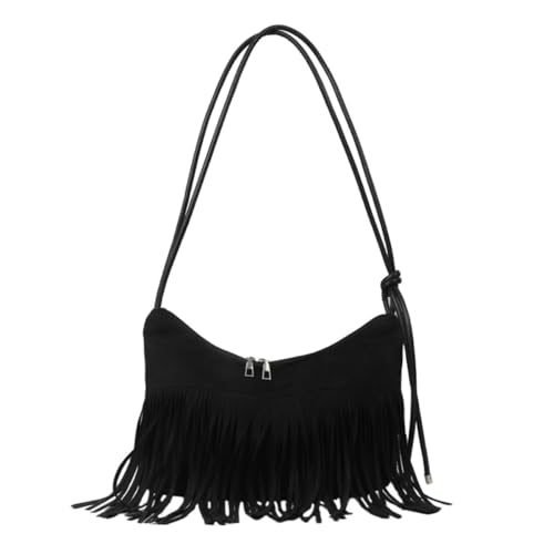 Hoement Bolso Vintage de Hombro Borlas para Mujer, Bolso Bandolera de Cuero Funcional para Actividades Cotidianas y Viajes