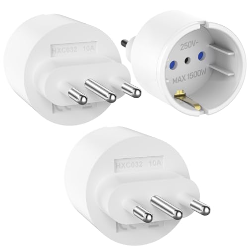 Ticenpe Adapter Italien Steckdose 3 Stück Reiseadapter Italia Europa/Deutschland auf Italien Reisestecker für Italien Syrien Uruguay Chile Malediven Steckdosenadapter Italien Typ-L