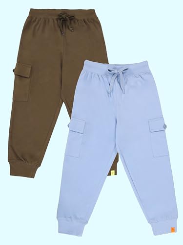 Image of KiddoPanti Boys Cotton Joggers | 100% Cotton Single Jersey | 2 Side Cargo Pockets with Flap | Elasticated Waist Band with Functional Drawcord | Soft & Breathable Track Pants