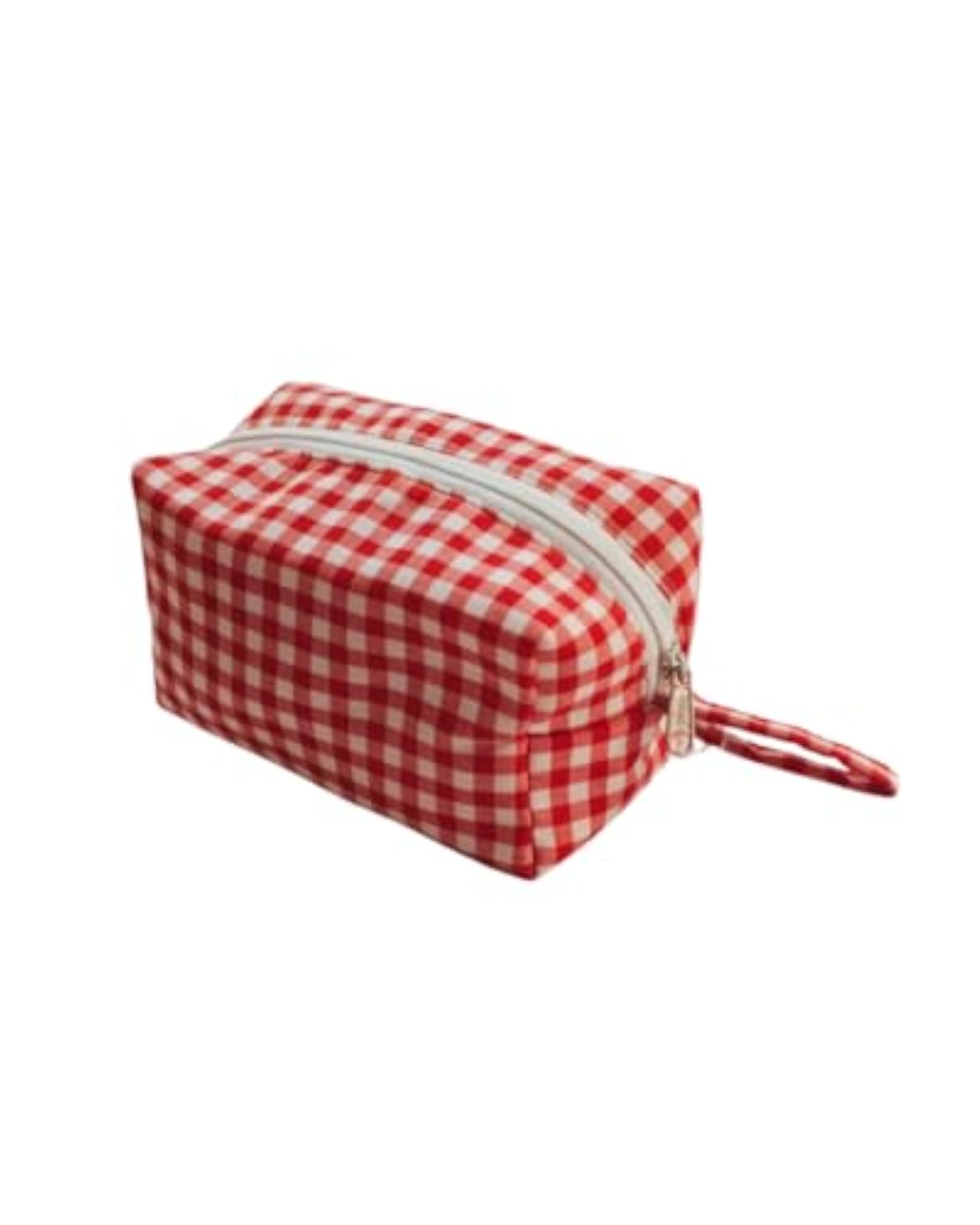 Red Gingham Cotton Pouch Bag, Multipurpose Travel Organizer