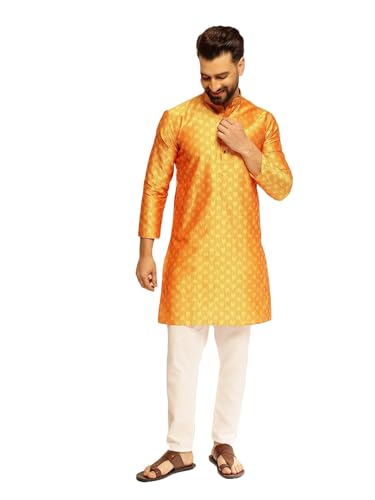 Image of SOJANYA (Since 1958 Men's Jacquard Silk Contrast Red Thread Woven Design Kurta With Pyjama