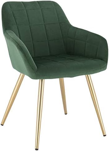 WOLTU 1 X Kitchen Dining chair Dark Green/Golden with arms and backrest,Living Room chair chair for bedroom Velvet,BH232dgn-1