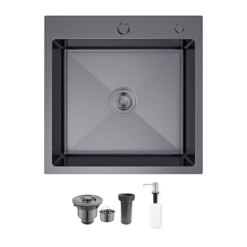 15 inch Drop In Bar Sink 15x15 Single Bowl Topmount Stainless Steel Handmade 16 Gauge Top Counter for Wet Bar RV Outdoor Small Kitchen Sink Basin Black