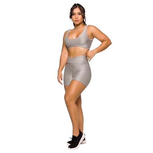 Conjunto Fitness Academia Feminino Top Costas Abertas e Short Cós Cruzado Poliamida Treino Coleção G