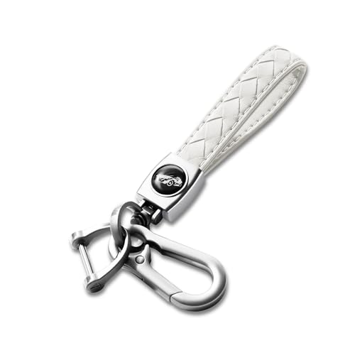 Image of Gkeygo Carabiner Keychain, Universal Heavy Duty Woven Handmade Leather Key Chain, Car Fob Key Keychains with 360 Degree Rotatable Snap Swivel and Anti-Lost D-Ring for Men and Women, Silver - White