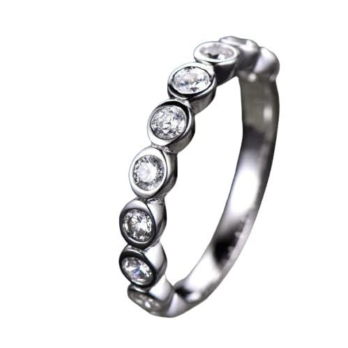 HEARTS AND YOU Alianza de boda de corte redondo con diamantes de imitación de circonita cúbica, engastada en oro blanco, Metal no precioso, Zirconia cúbica