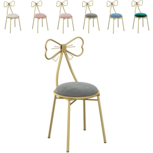 ドレッサー スツール ダイニング デスク 化粧椅子 ラウンジ メイクアップチェア イス鏡台用 創造的なリボンの形の装飾背もたれ椅子ゴールデンPUレザー フランネル 柔らかい 寝室 化粧台 美容院 家庭用 (グレーフランネルパッド)