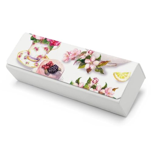 Étui à lunettes rigide motif floral théière boîte de rangement voyage et travail
