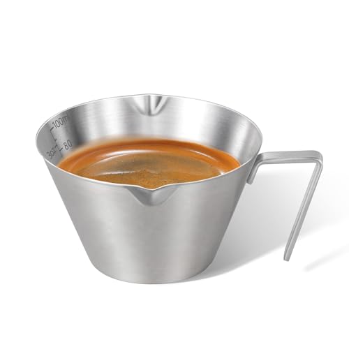 carrottimes Tazze da caffè in acciaio inox, accessori per espresso, dosatore in metallo a doppio beccuccio con doppia scala, tazza da caffè con manico, peso chicchi di caffè (argento), 100 ml
