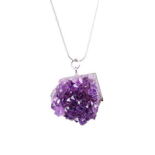 Pendentif en améthyste naturelle et cristal de roche violet de qualité