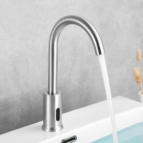 Grifos de baño sin contacto con caño frío y acabado cepillado en acero inoxidable