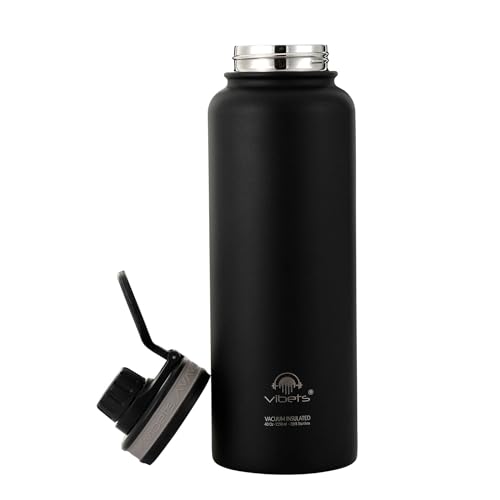 Garrafa Térmica Sport Vibets Hydro USA com Parede Dupla Isolada a Vácuo 1,15L (Preto/Cinza)