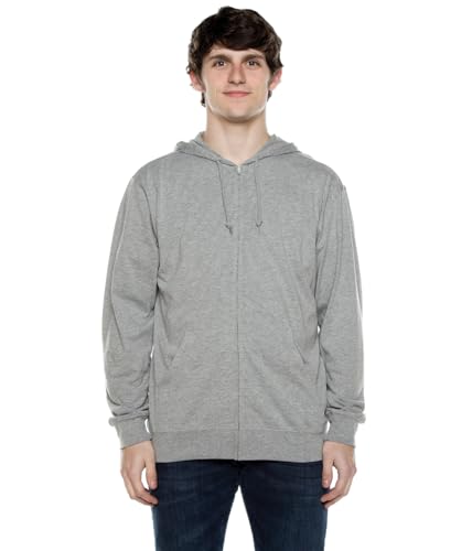 Cottonhood Lightweight Jersey Zip Hoodie for Men – Full Zip Casual Cotton Hoodie, Soft Long Sleeve (4XL, Heather Grey, 702)
