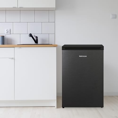 TELEFUNKEN Kühlschrank ohne Gefrierfach | Freistehend | 135 Liter Nutzinhalt | Kühlschrank klein mit Gemüsefach | LED-Beleuchtung | Türanschlag wechselbar | C-135-100-DI dark inox