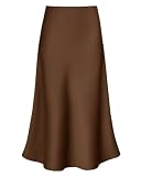 Outoshe Women's Satin Midi Skirt High Waisted A Line White Silk Long Skirts