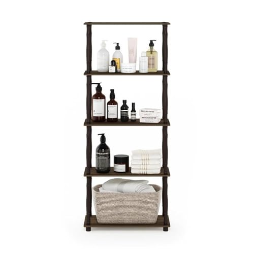 Image of Furinno Turn-N-Tube 5-Tier Multipurpose Shelf / Display Rack / Storage Shelf / Bookshelf, Classic Tubes, Columbia Walnut /Black