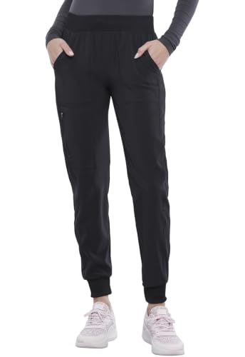 Cherokee Allura Women's Mid Rise Jogger Scrub Pants with 5 Pockets Black