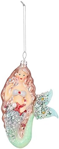 DEMDACO Enchanted Mermaid Glitter Blue 6 x 4 Glass Christmas Figurine Ornament