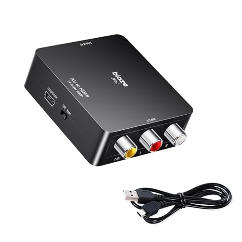 Biaze RCA to HDMI �ϊ��R���o�[�^�[ AV to HDMI �ϊ��� 3�F�[�q �Ԕ�������HDMI�֕ϊ� USB���d 1080P/720P�ؑ� ���g���Q�[�� VHS DVD �r�f�I�f�b�L PS1 PS2 PS3 N64 Wii GC TV ��