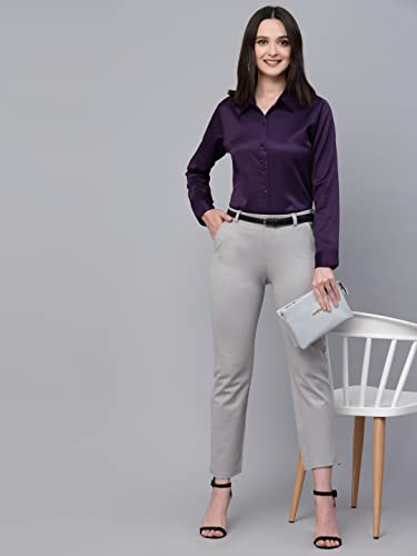 Image of Style Quotient Women Olive Satin Regular Formal Shirt