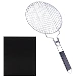 NiuLumea Grande griglia in acciaio inox con manico in legno, griglia rotonda 3D griglia per barbecue riunioni di famiglia, 55 x 28 cm design flip