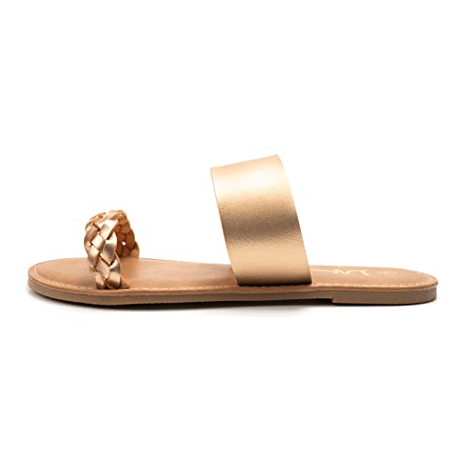 Lm Women's Braided Slide Sandals Open Toe Two Strap Slip On Flat Sandals Casual Summer Shoes (9, Gold) #TOP2