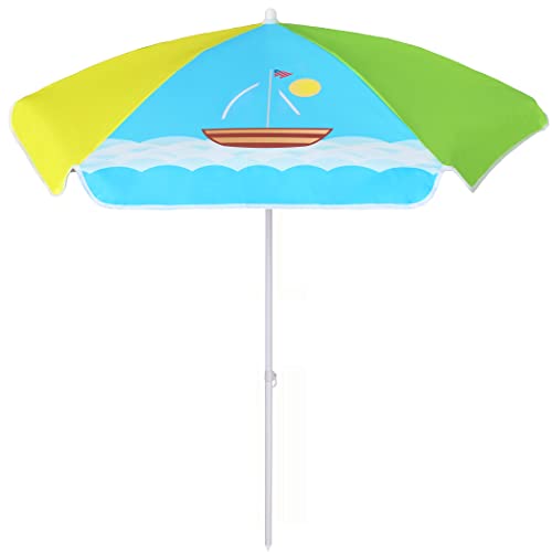 Image of AMMSUN 47 Inch Seaside Beach Umbrella for Sand and Water Table - Kids Durable Umbrellas for children Beach Camping Garden Outdoor Play Shade