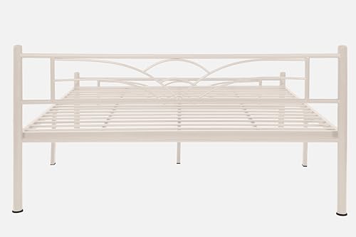 Image of Zyra Metal King Size Bed Without Storage | Wrought Iron Double Bed with Headboard & Footboard | Sturdy Powder Coated Platform Bed King Size Cot for BedroomLivingRoom Ivory (75x72)