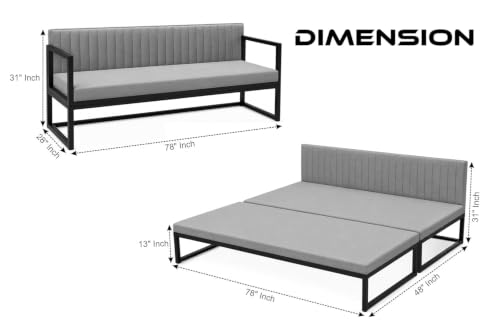 Image of Metal Sofa Cum Bed for Living Room | Modern Industrial Design Metal Frame 3 Seater Sofa Bed for Home, Office & Lounge-Grey