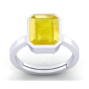 LMDPRAJAPATIS Natural Certified Original Yellow Sapphire Pukhraj Gemstone 5.55 Carat Birthstone 925 Sterling Silver Ring Promise Ring