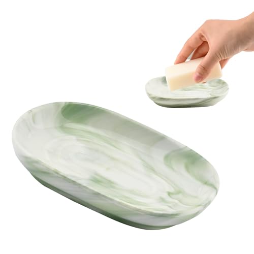 Portasaponetta in Marmo, Portasapone Bagno, Realizzato in Ceramica, Portasapone in Ceramica Fatto a Mano, Adatto per Bagni, Toilette e Cucine(Verde)