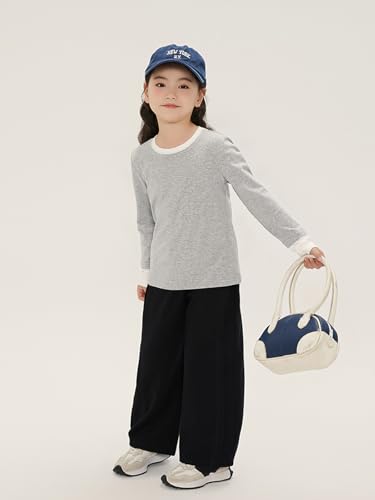 Image of 2026 Premium Girls Long Sleeve T-Shirt, Two-Tone Crew Neck Top with Contrast Cuffs