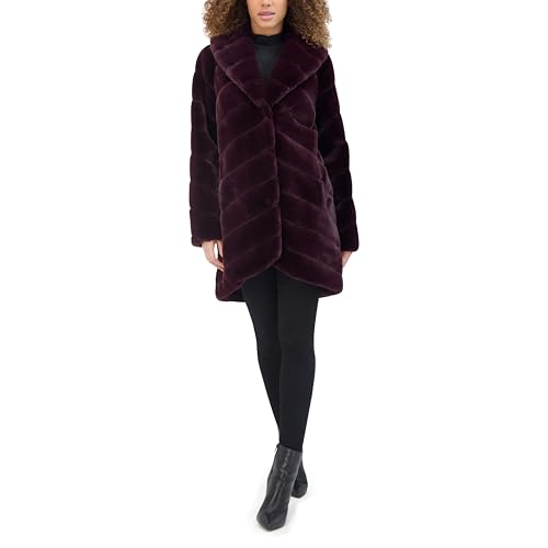 Kenneth Cole Women's Plush Grooved Faux Mink Coat with Shawl Collar