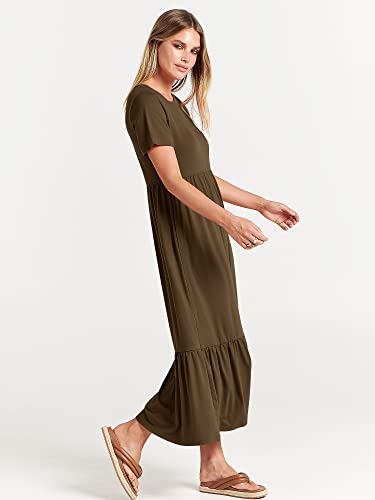 Image of ANRABESS Womens 2026 Summer Casual Maxi Dress A line Tiered Flowy Short Sleeve Crewneck T Shirt Beach Travel Long Dresses
