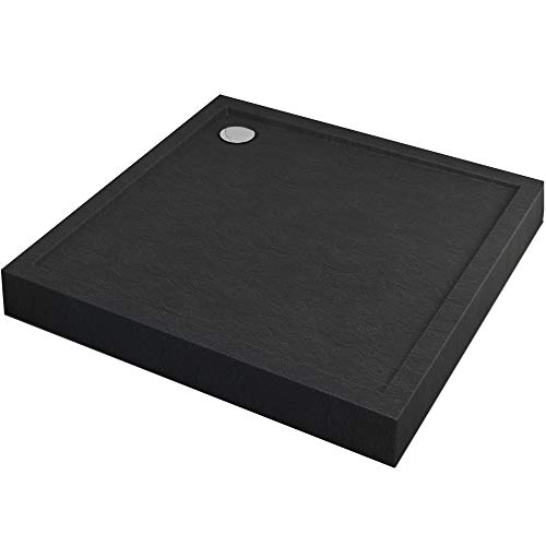 Sellon24® Duschtasse Schwarz Black Stein-Effekt Duschwanne Black Stone DIN 51097 A 12cm hoch (90x90x12cm)