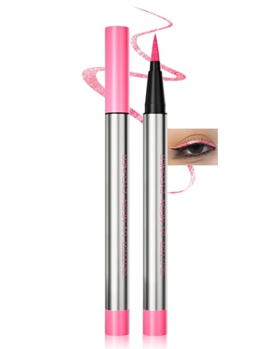 Erinde UV Fluorescent Eyeliner Waterproof, Glitter Neon Eye Liner for Parties, Concerts, and Festivals, Liquid Eyeliner for Bold Makeup #02 Rose