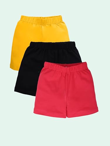 Image of KiddoPanti Girls Cycling Shorts Pack of 3 | Soft & Stretchy Cotton Spandex | Comfortable Fit with Elastic Waistband | Solid Colors Half Tights for Girls Inners